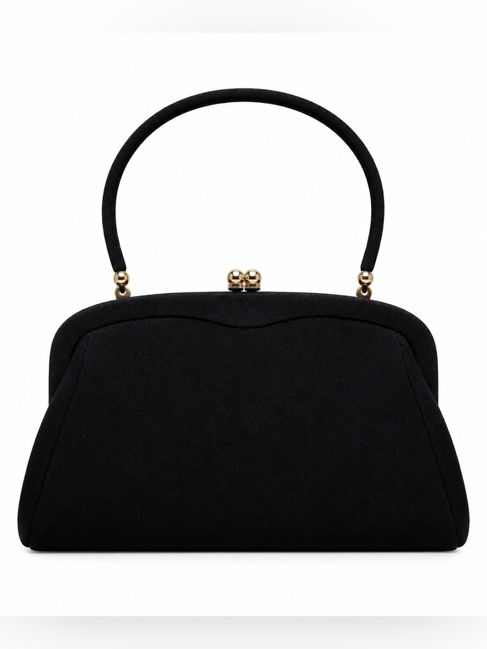 Vintage 1960s Black Kiss Lock Frame Top Handle Evening Bag